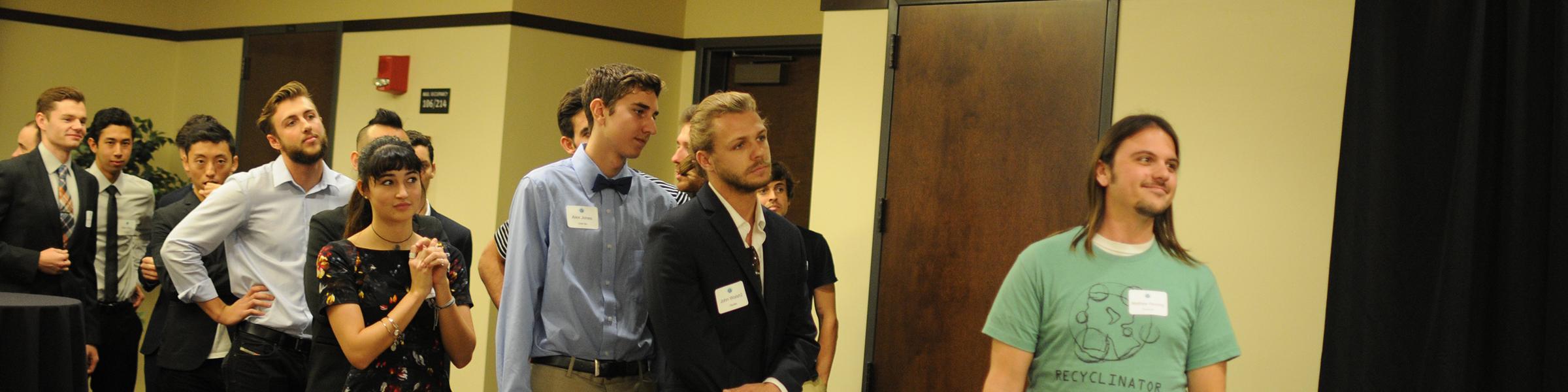 Students waiting in line to pitch